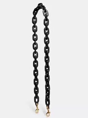 NWT COACH LONG BLACK LEATHER COVERED LINK CHAIN STRAP